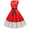 V Neck Belted Polka Dot Trim A Line Dress