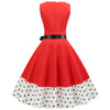 V Neck Belted Polka Dot Trim A Line Dress