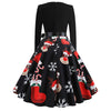 2020 Christmas Print Vintage Dress Long Sleeve
