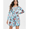 Long Sleeve Floral Print Elastic Waist Dress