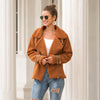 Women's Fashion Long Sleeve Lapel Zip Up Faux Shearling Slim Cut Short Plush Coat Jacket with Pockets Warm Winter