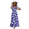 Women's Sexy Deep V Neck Floral Print Flowy Party Maxi Dress with Belt