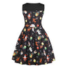 Halloween Skulls Flower Printed High Waisted Retro Dress