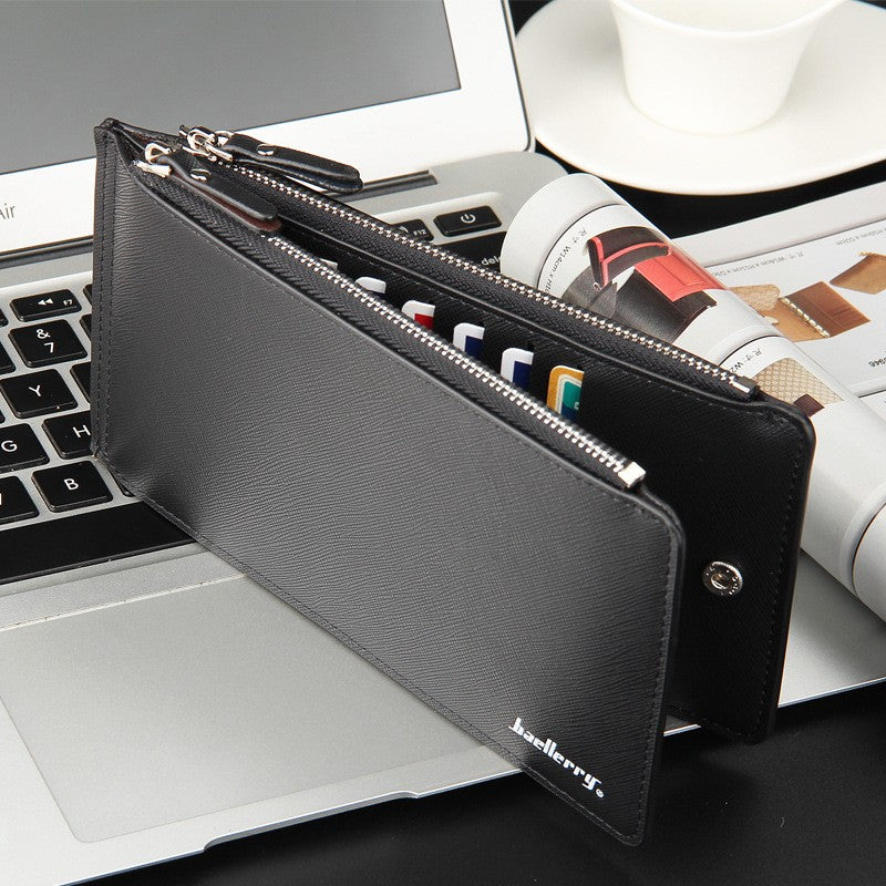 Baellerry CA0131 Solid Color Cell Phone Money Photo Card Clutch Long Wallet for Men