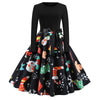 2020 Christmas Print Vintage Dress Long Sleeve