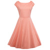 Hepburn Vintage Series  Dress Spring And Summer Round Neck Pure Color Design Elastic Sleeve Corset Women Retro Dress