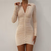Long Sleeve Single-breasted Bodycon Knit Cardigan Dresses Ladies Sexy Casual Plain Ruched Elastic Mini Shirt Women Dress