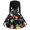 2020 Christmas Print Vintage Dress Long Sleeve