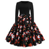 2020 Christmas Print Vintage Dress Long Sleeve