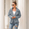 Women's Fashion Long Sleeve Lapel Zip Up Faux Shearling Slim Cut Short Plush Coat Jacket with Pockets Warm Winter