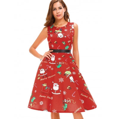 Christmas Santa Claus Print High Waist Dress