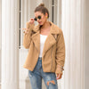 Women's Fashion Long Sleeve Lapel Zip Up Faux Shearling Slim Cut Short Plush Coat Jacket with Pockets Warm Winter