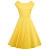 Hepburn Vintage Series  Dress Spring And Summer Round Neck Pure Color Design Elastic Sleeve Corset Women Retro Dress