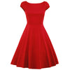 Hepburn Vintage Series  Dress Spring And Summer Round Neck Pure Color Design Elastic Sleeve Corset Women Retro Dress