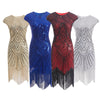 Womens 1920s Vintage Flapper Party Dress V-Neck Sleeve Sequin Fringe Midi Dresses