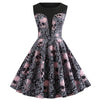 Halloween Skulls Flower Printed High Waisted Retro Dress