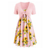 Knotted Top and Sunflower Overlap Dress Set