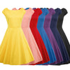 Hepburn Vintage Series  Dress Spring And Summer Round Neck Pure Color Design Elastic Sleeve Corset Women Retro Dress
