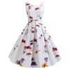 Women Vintage Butterfly Print Dress Round Neck Sleeveless Swing Floral Party Prom  Dress