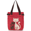 Cute Cat Print Beaded Zippered Canvas Handbag for Ladies