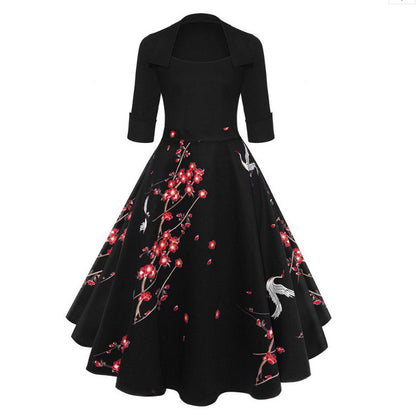 Blossom Printed Vintage Swing Dress
