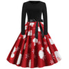 Lattice Snowman Snowflake Berry Print Christmas Long Sleeve Dress