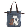 Cute Cat Print Beaded Zippered Canvas Handbag for Ladies