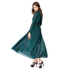 Vintage Stand Collar Long Sleeve Pure Color Chiffon Anklel-Length Dress for Ladies