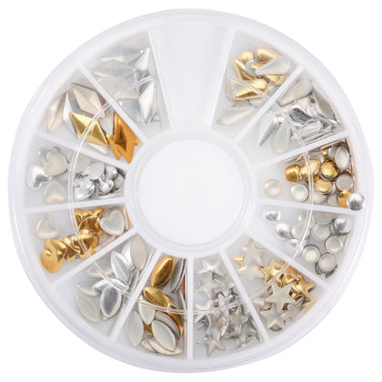 12 Shapes 3D Nail Art Decorations Wheel With Gold And Silver Metal Studs