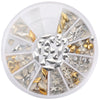 12 Shapes 3D Nail Art Decorations Wheel With Gold And Silver Metal Studs