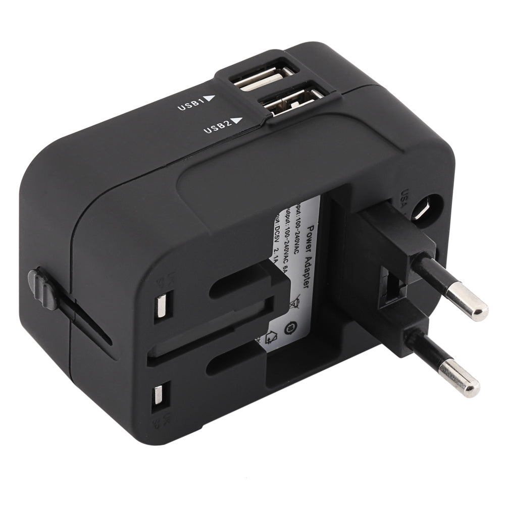 HHT202 Multifunctional Travel Adapter International Plug Dual USB Charging Port Universal AC Socket Drop Protection Bag