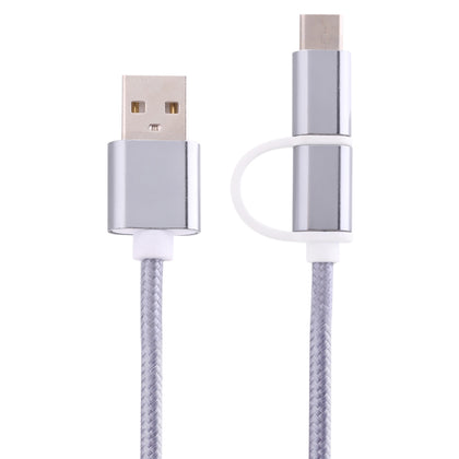 2 in 1 Micro USB Nylon Braided Charging Cord with Type-C Adapter 1m