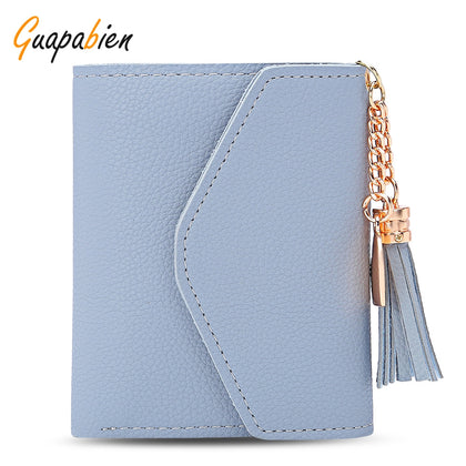 Guapabien Women Foldable Short Wallet Tassel Card Holder