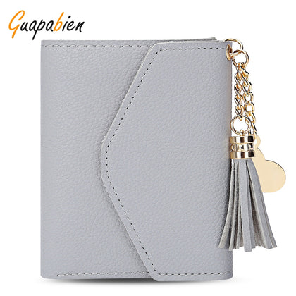 Guapabien Women Foldable Short Wallet Tassel Card Holder
