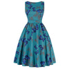 Women Vintage Butterfly Print Dress Round Neck Sleeveless Swing Floral Party Prom  Dress