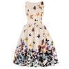 Women Vintage Butterfly Print Dress Round Neck Sleeveless Swing Floral Party Prom  Dress