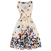 Women Vintage Butterfly Print Dress Round Neck Sleeveless Swing Floral Party Prom  Dress