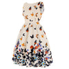 Women Vintage Butterfly Print Dress Round Neck Sleeveless Swing Floral Party Prom  Dress