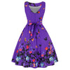 Women Vintage Butterfly Print Dress Round Neck Sleeveless Swing Floral Party Prom  Dress