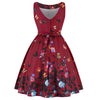 Women Vintage Butterfly Print Dress Round Neck Sleeveless Swing Floral Party Prom  Dress