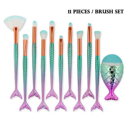 11Pcs Mermaid Ombre Makeup Brush Set