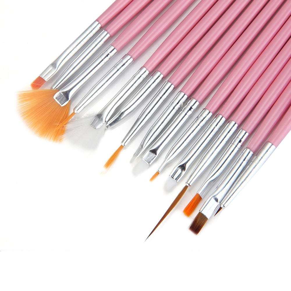 15Pcs Nail Art Design Painting Tool Drawing Pen Wood Handle Brush Set Kit Nail DIY Accessory