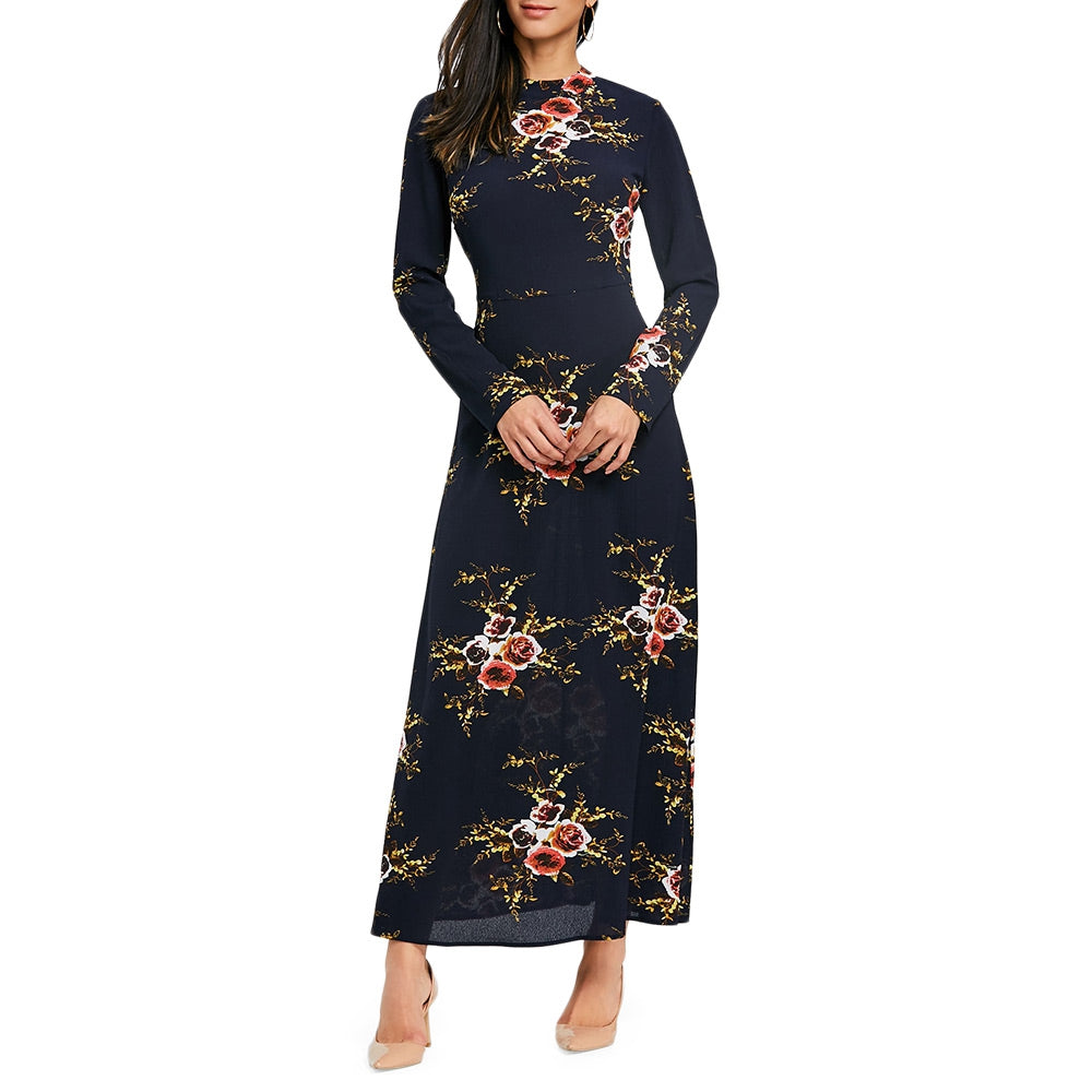 Floral Print Cut Out Maxi Flare Dress