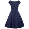 Hepburn Vintage Series  Dress Spring And Summer Round Neck Pure Color Design Elastic Sleeve Corset Women Retro Dress