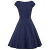 Hepburn Vintage Series  Dress Spring And Summer Round Neck Pure Color Design Elastic Sleeve Corset Women Retro Dress