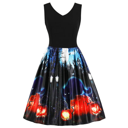 Halloween Retro Sleeveless Fit and Flare Dress