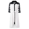 Two Tones Belted Lace Trim Asymmetrical Chiffon Shirtdress