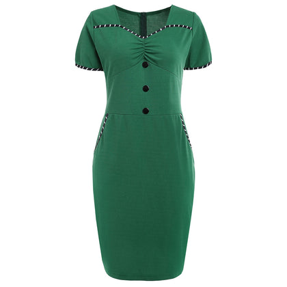 Pocket Striped Insert Fitted Dress