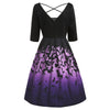 Halloween Bats Print Midi Vintage Dress