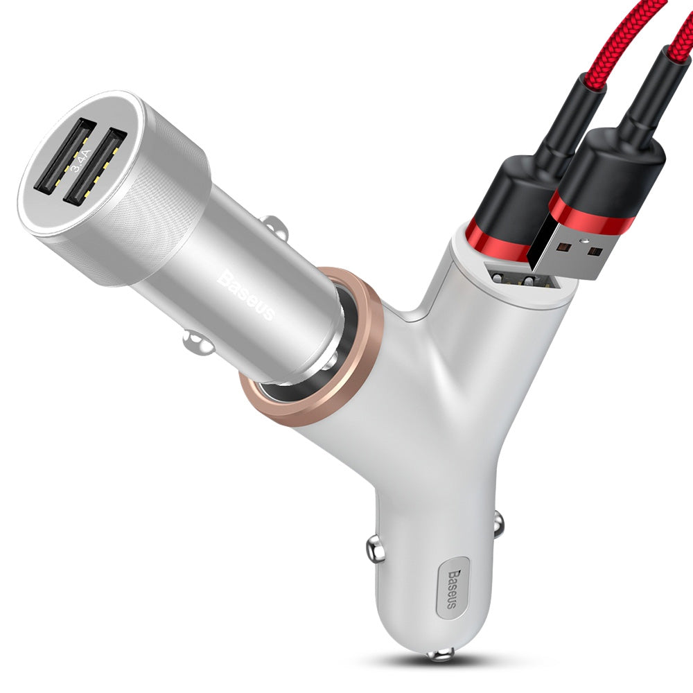 Baseus Y-shape Dual USB Car Charger with Cigarette Extended Port